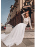 Long Sleeves Ivory Sparkle Tulle Wedding Dress